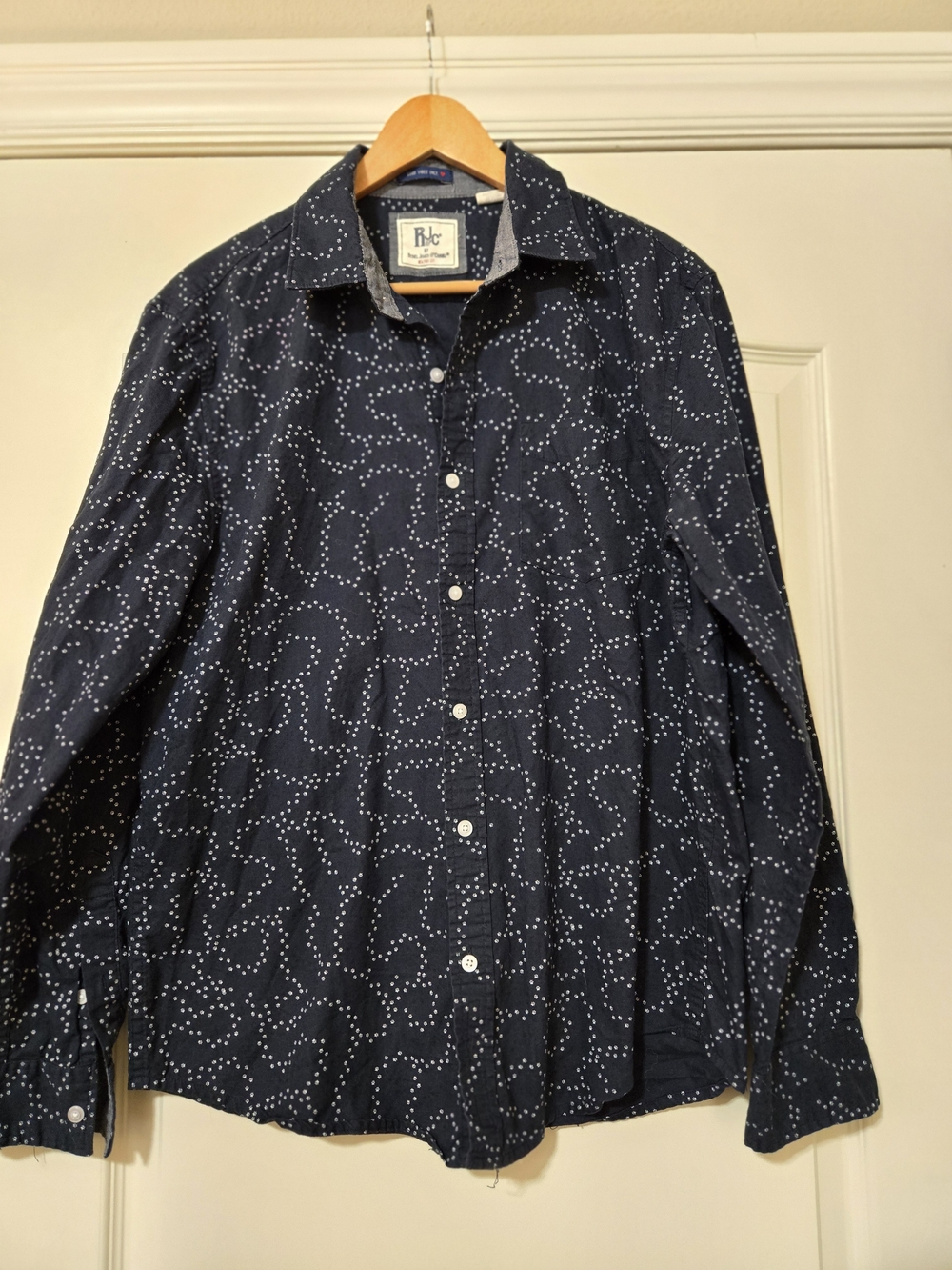 RJC by Rebel James Charli Navy Dot-Pattern Lightweight Button Shirt 100% Cotton